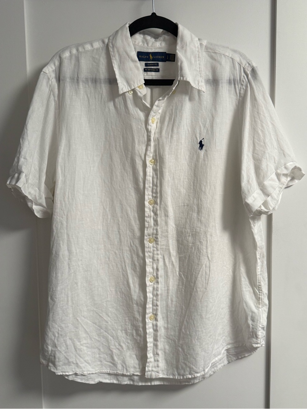Polo by Ralph Lauren White Short-Sleeve Linen Button-Down Shirt with Navy Pony